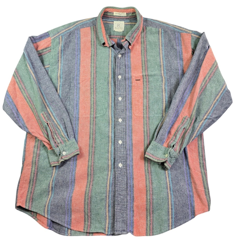 Arrow River Brand Striped Button Down Men XL Multi Color Long Sleeve Retro Brush